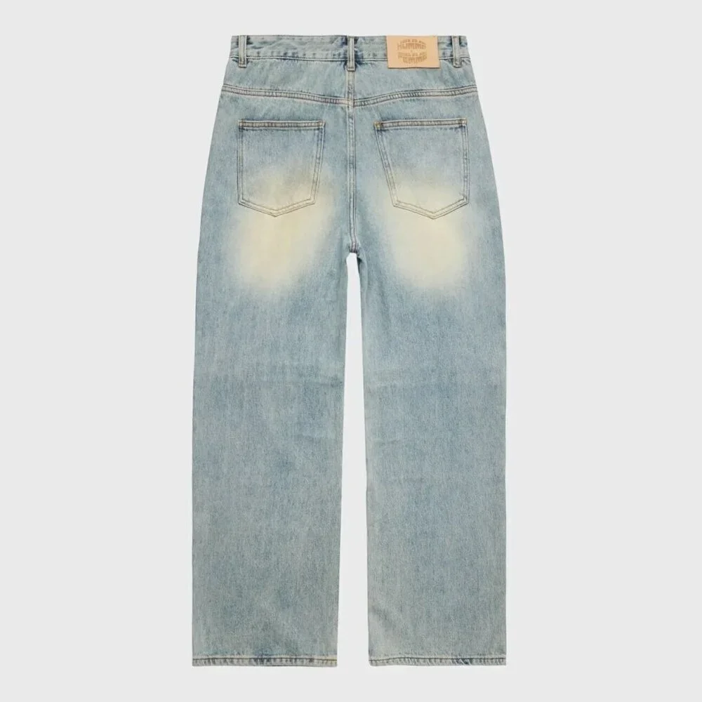 HOMME + FEMME BAND STONE WASH JEANS DENIM STREETWEAR BAGGY SIZE: 38 NWT -SOLDOUT